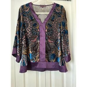 HALE BOB Daniella Burn Out Velvet and Silk Trim Blouse